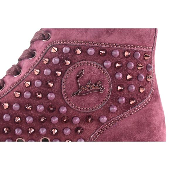 Christian Louboutin Mens Louis Flat Spike Prunus Red Mix High Top Sneaker 45 12 - Picture 9 of 12